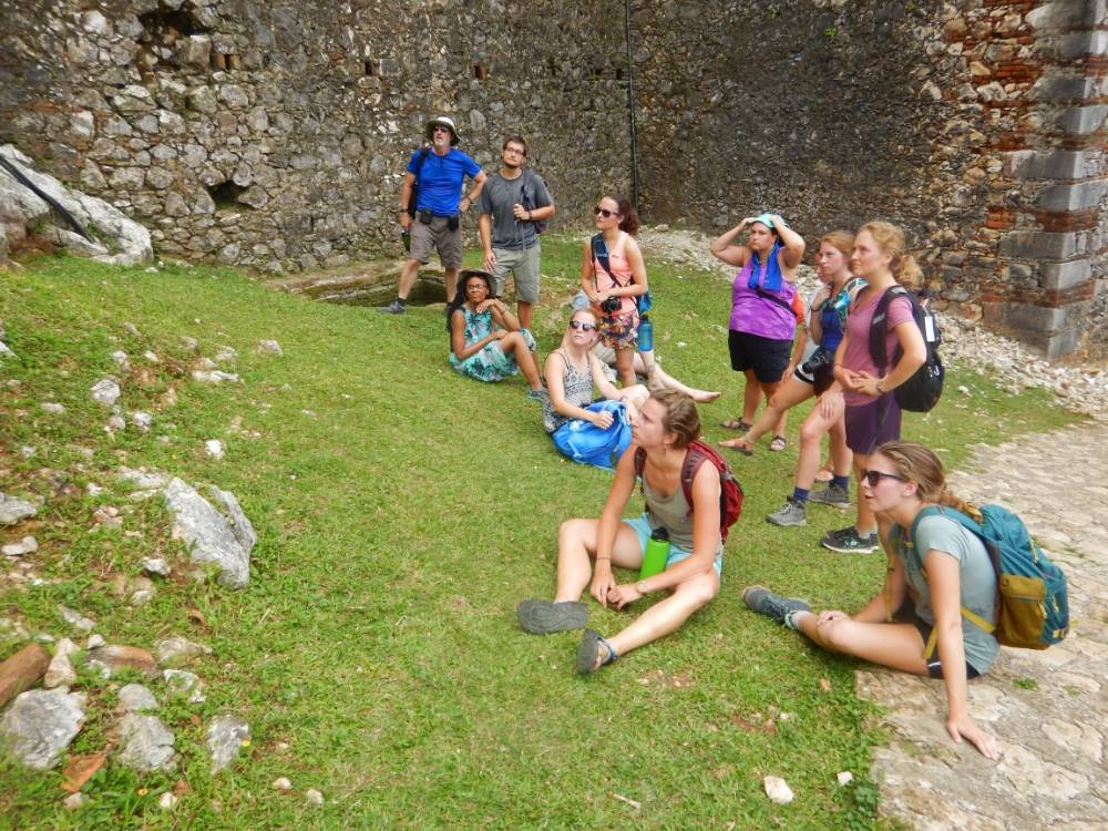 Hearing a bit of history from the guide at the Citadel near Milot, Haiti